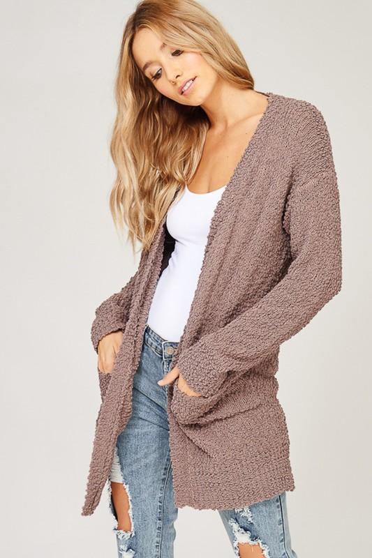 "Turn To Cozy" Popcorn Cardigan (Mocha)