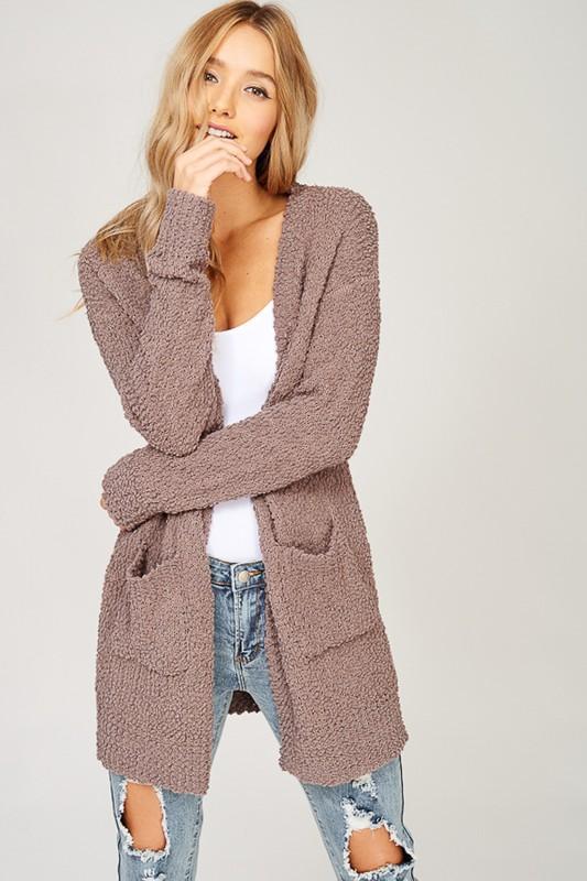 "Turn To Cozy" Popcorn Cardigan (Mocha)