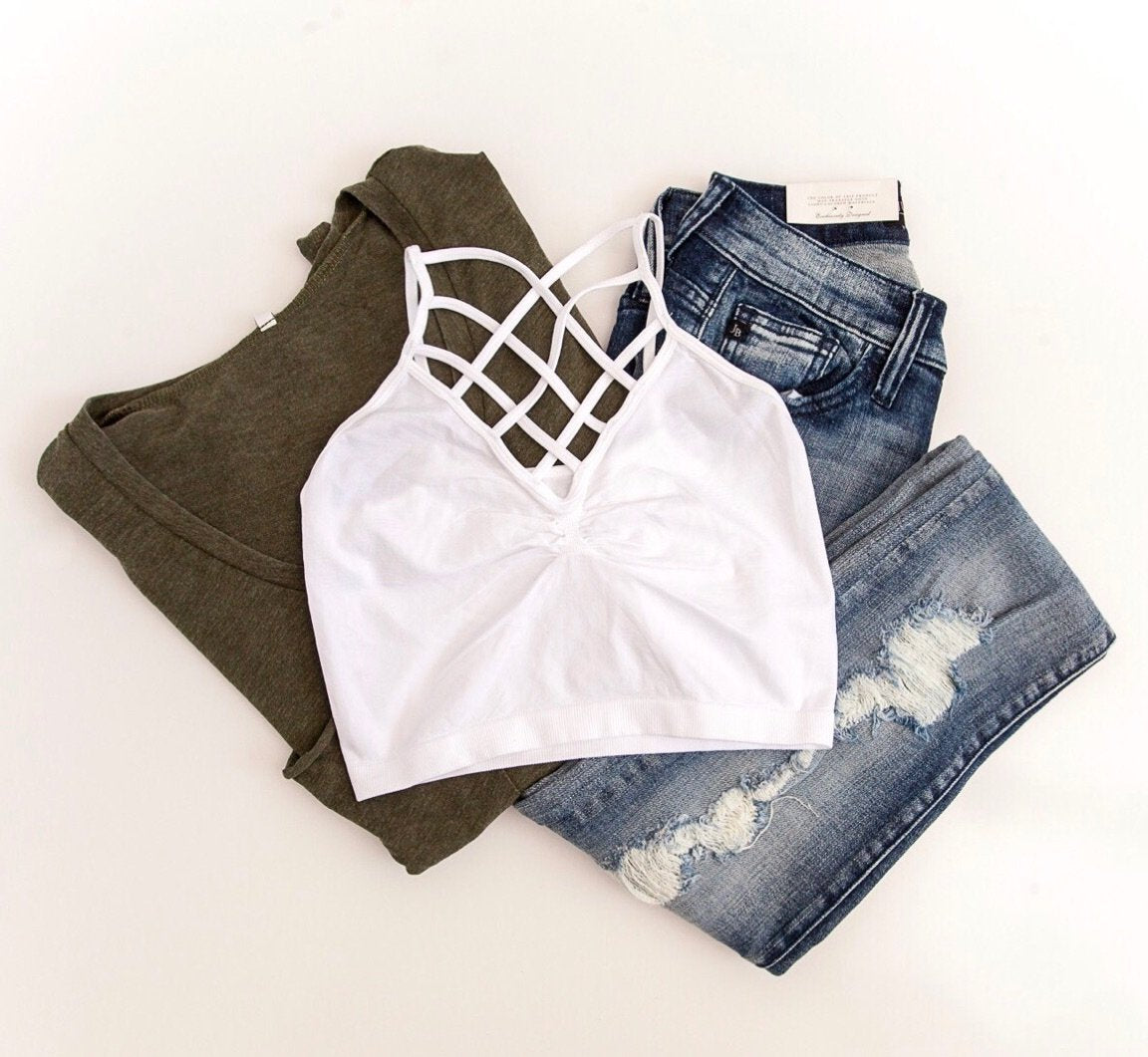 "The Spider Tease" Caged Bralette (White)