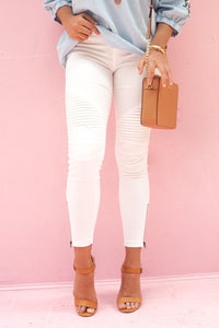 "Set The Trend" Moto Leggings (Off White)