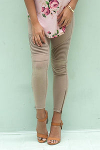 "Set The Trend" Moto Leggings (Khaki)