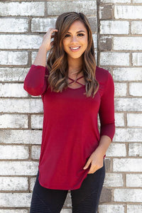 "Crossing The Lines" Knit Top (Burgundy)