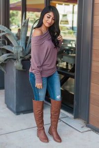 "Shrug It Off" Knit Top (Light Maroon)