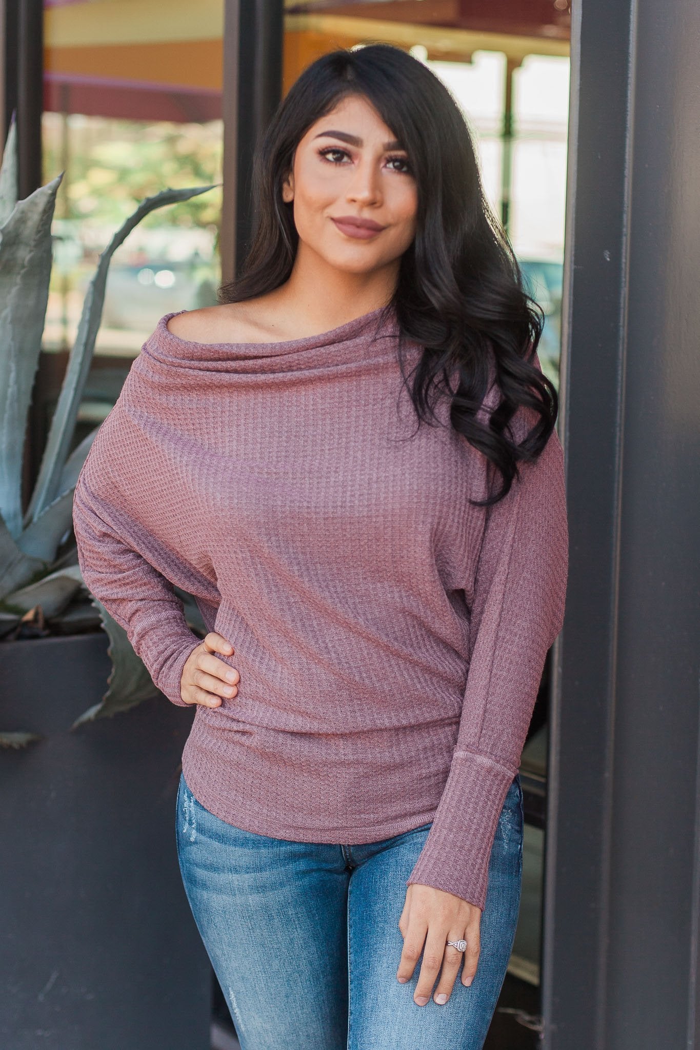 "Shrug It Off" Knit Top (Light Maroon)