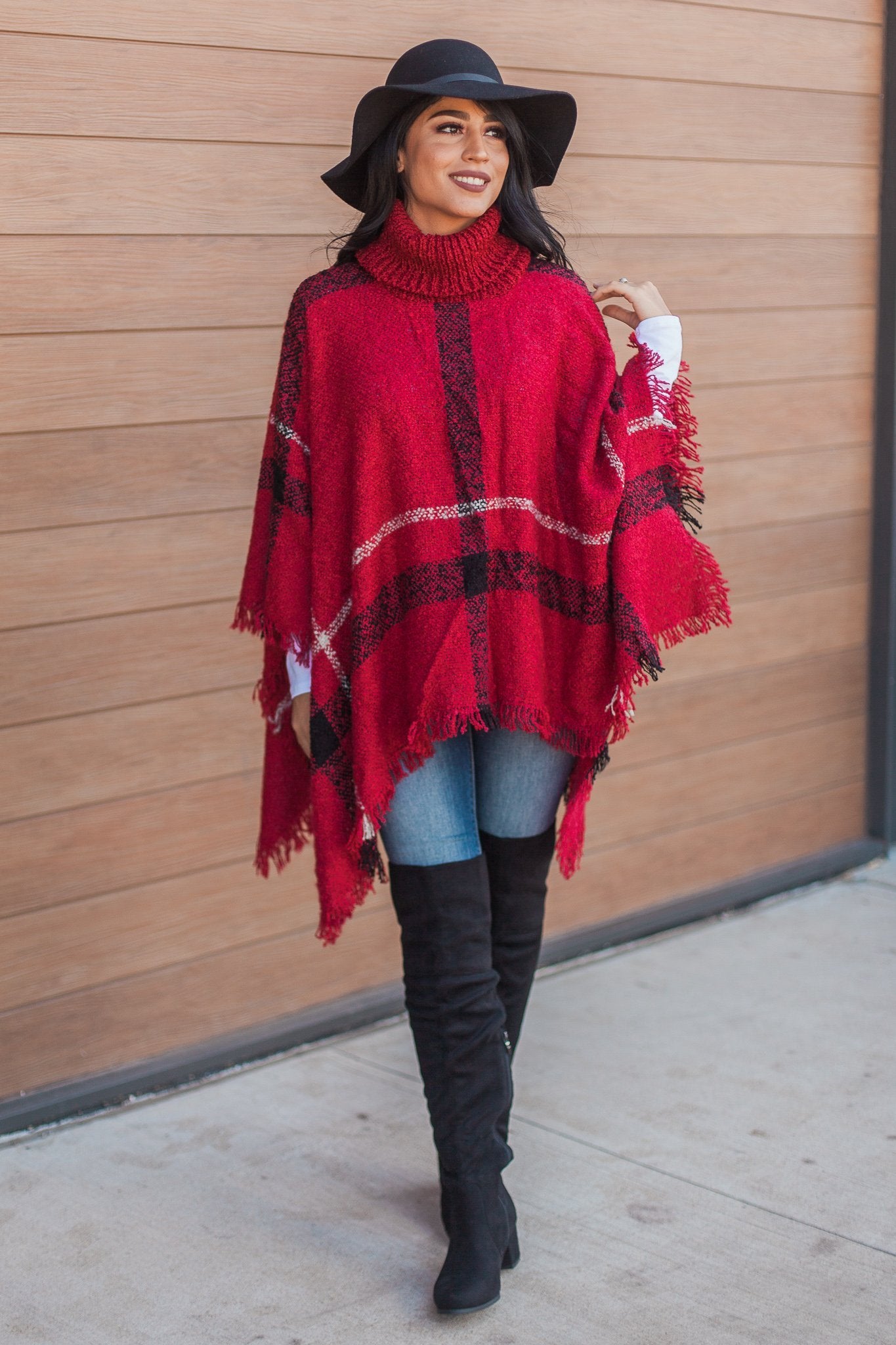 "Classic As Always" Plaid Poncho (Red)