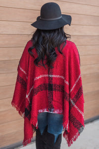 "Classic As Always" Plaid Poncho (Red)