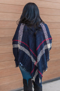 "Classic As Always" Plaid Poncho (Navy)