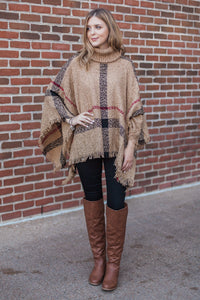 "Classic As Always" Plaid Poncho (Beige)