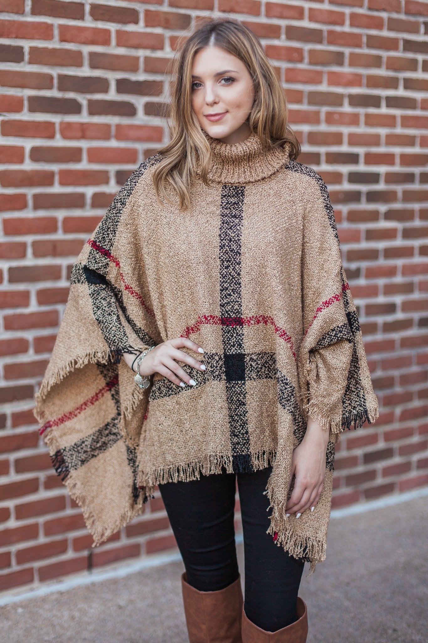 "Classic As Always" Plaid Poncho (Beige)