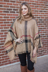 "Classic As Always" Plaid Poncho (Beige)