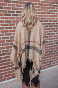 "Classic As Always" Plaid Poncho (Beige)