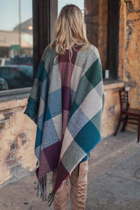 "Fall In Check" Tassel Poncho