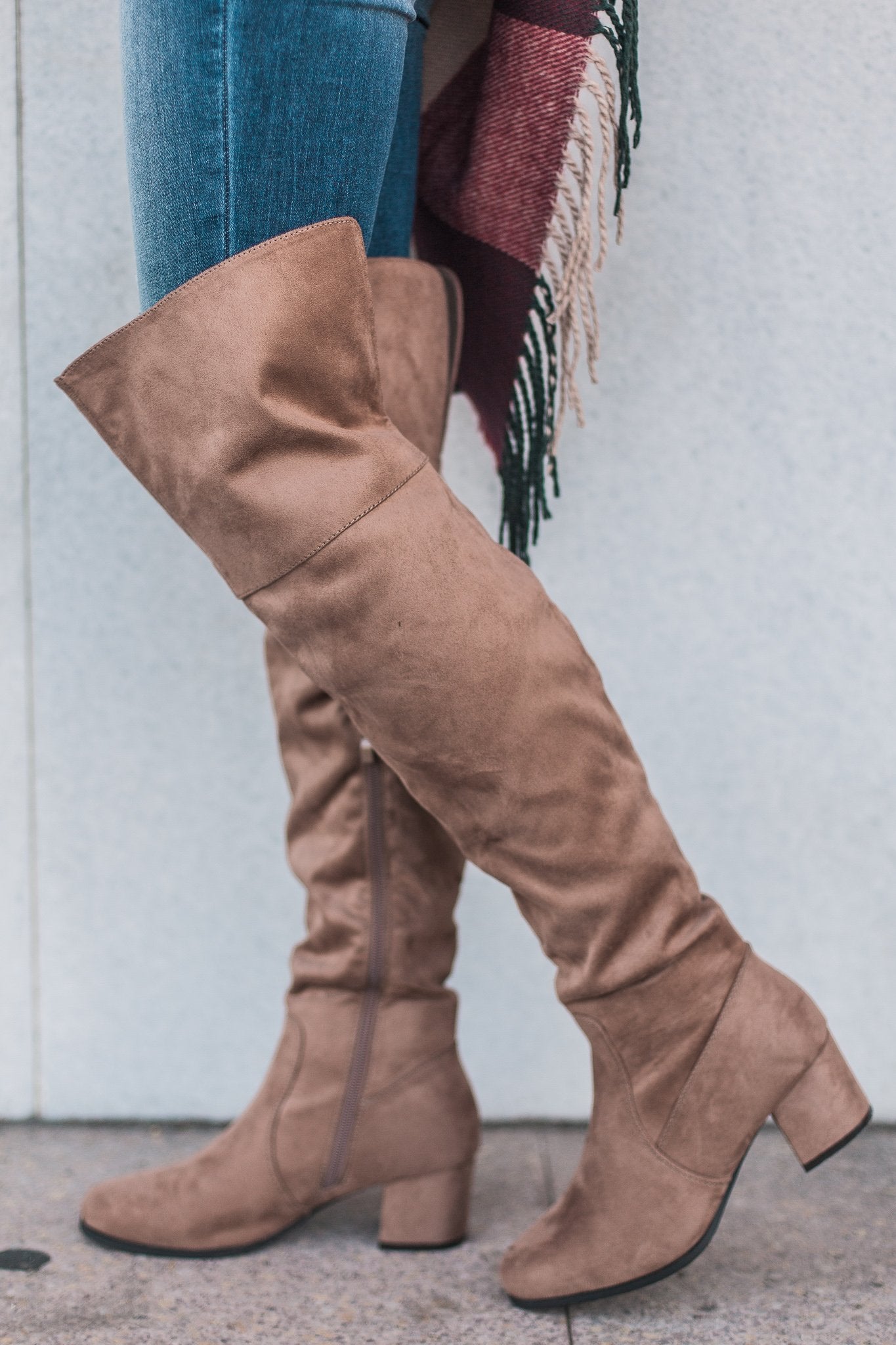 "Point Of View" OTK Boots (Taupe)