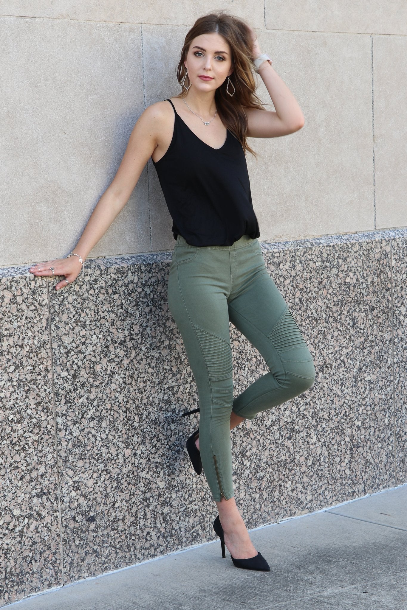 "Set The Trend" Moto Leggings (Olive)