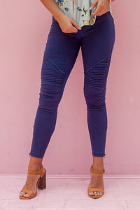"Set The Trend" Moto Leggings (Blue)