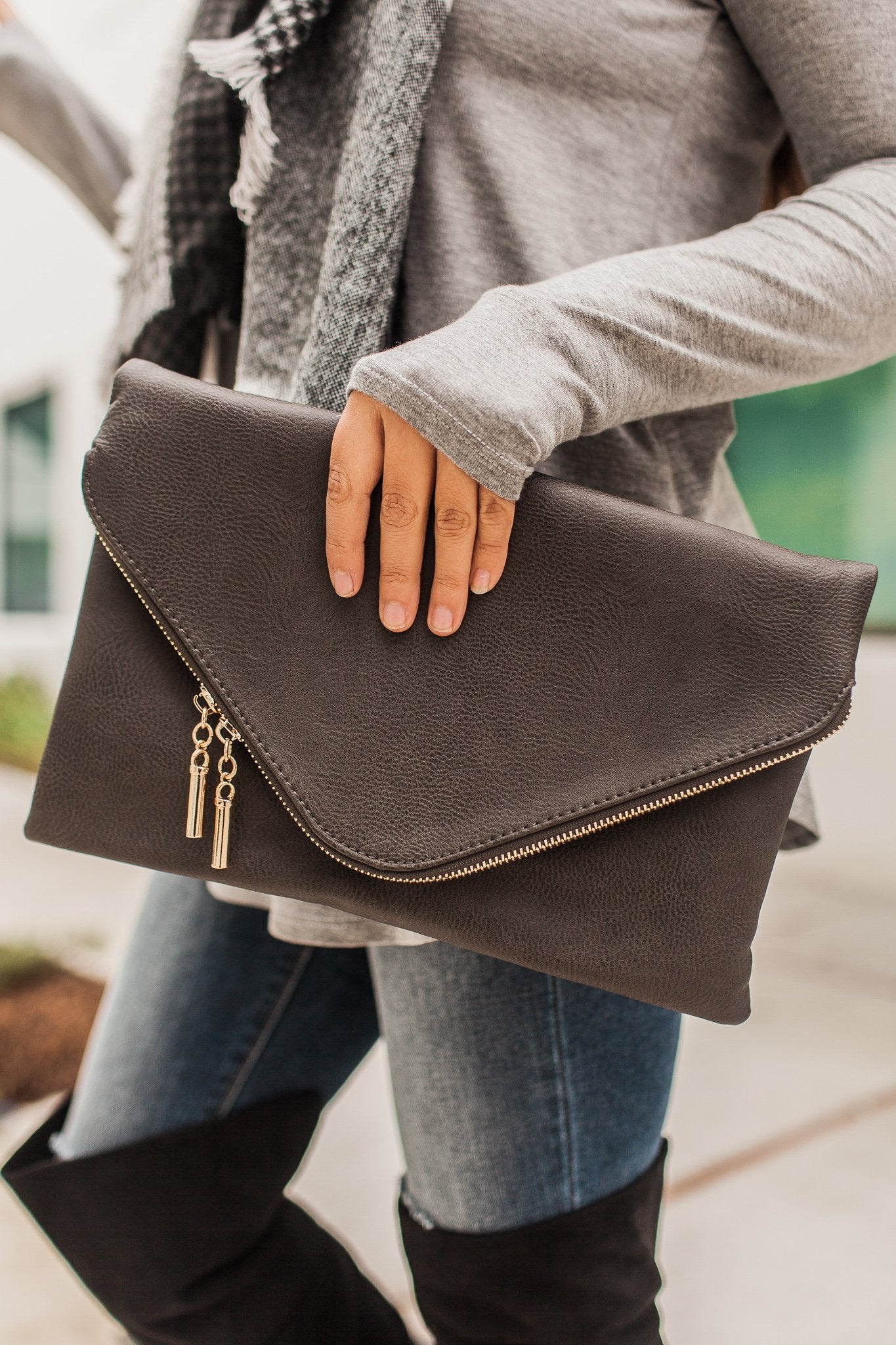 Davina Envelope Clutch (Charcoal)
