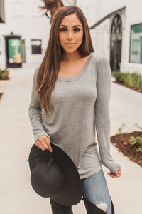 "Your Basic Instinct" Knit Top (Grey) - Scoop