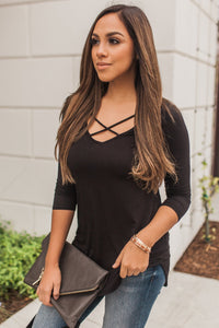 "Crossing The Lines" Knit Top (Black)