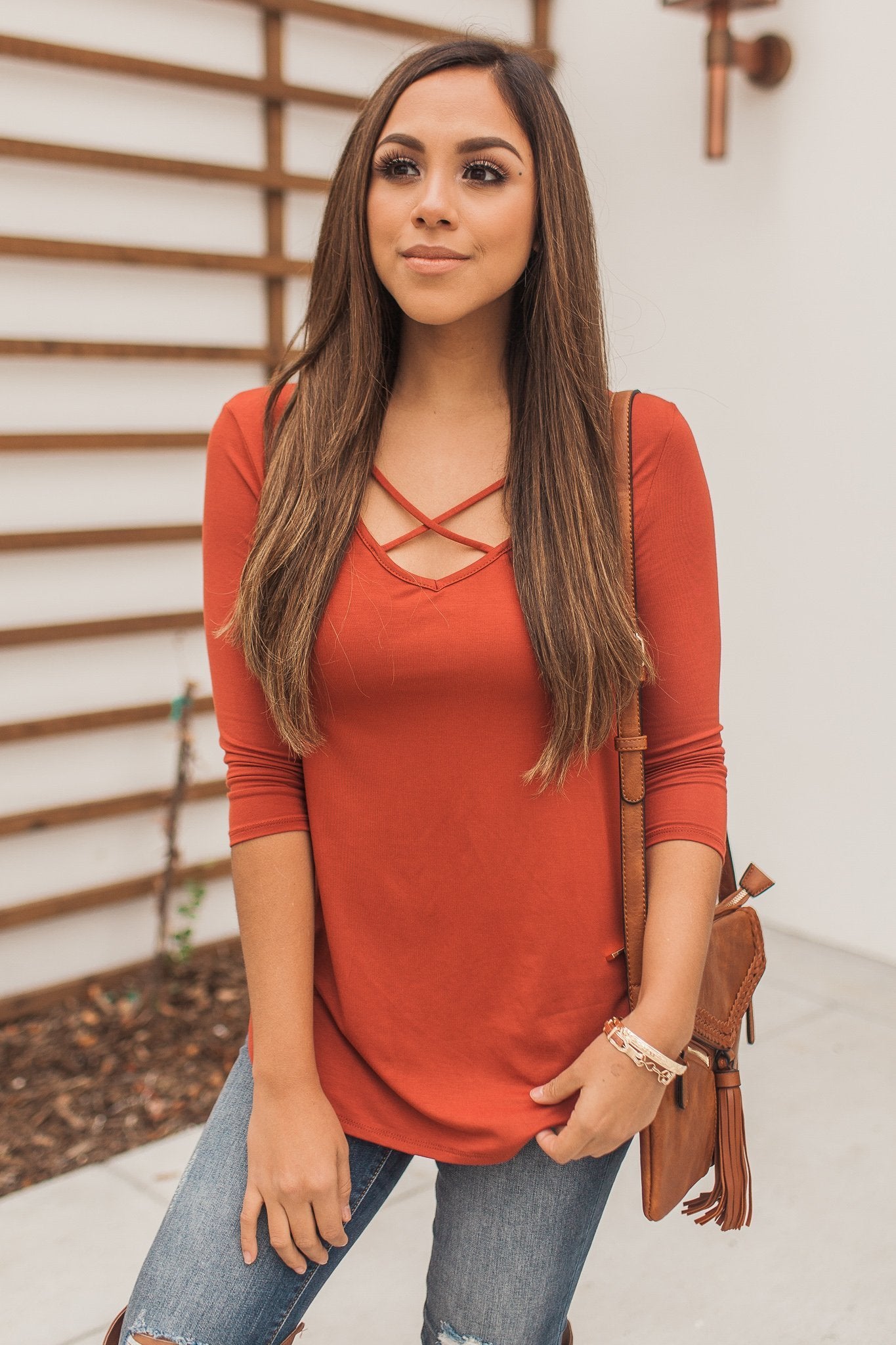 "Crossing The Lines" Knit Top (Rust)
