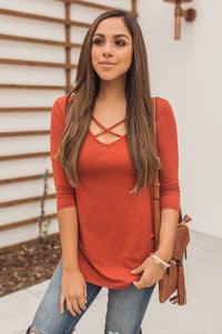 "Crossing The Lines" Knit Top (Rust)