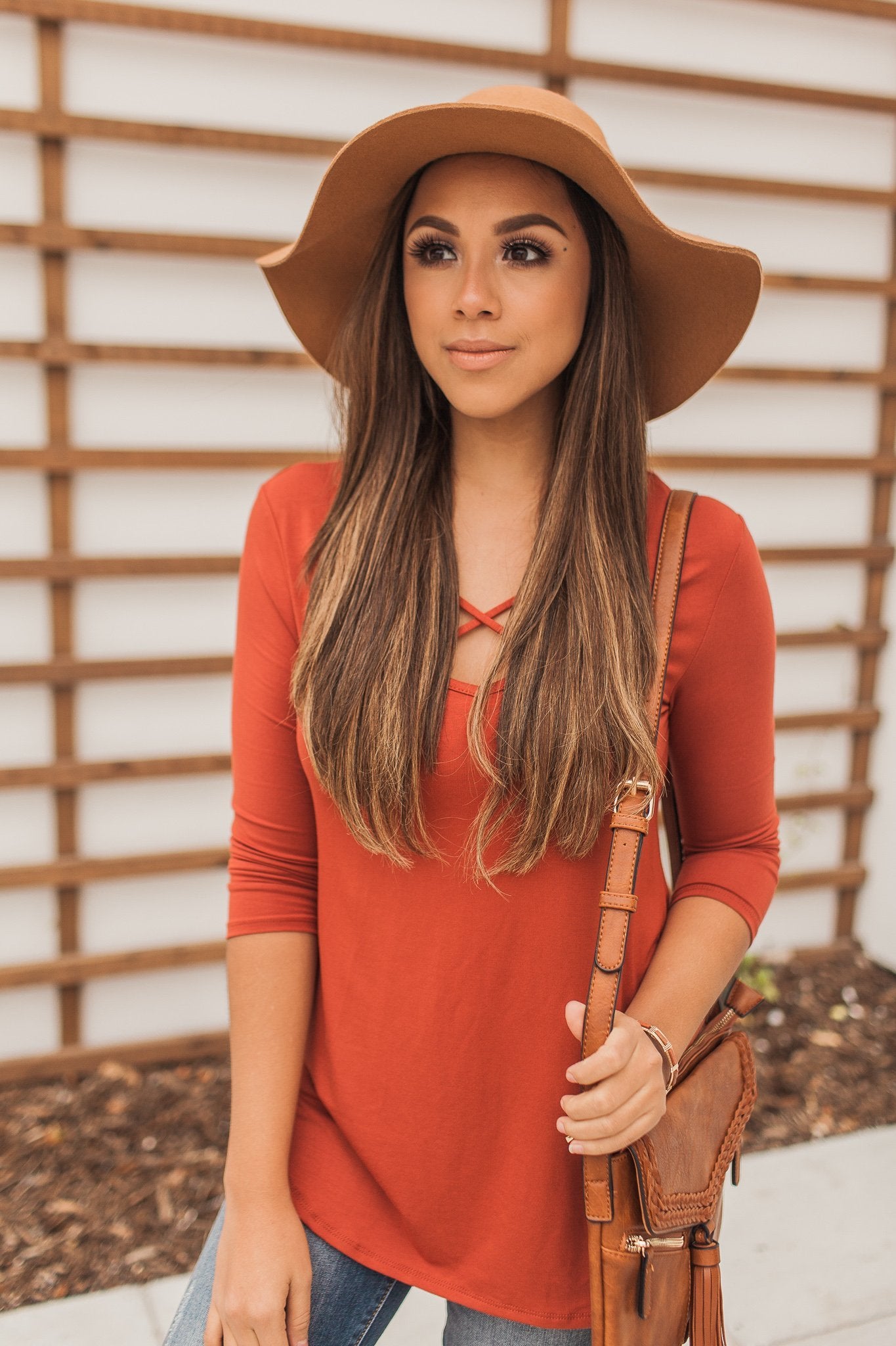"Crossing The Lines" Knit Top (Rust)