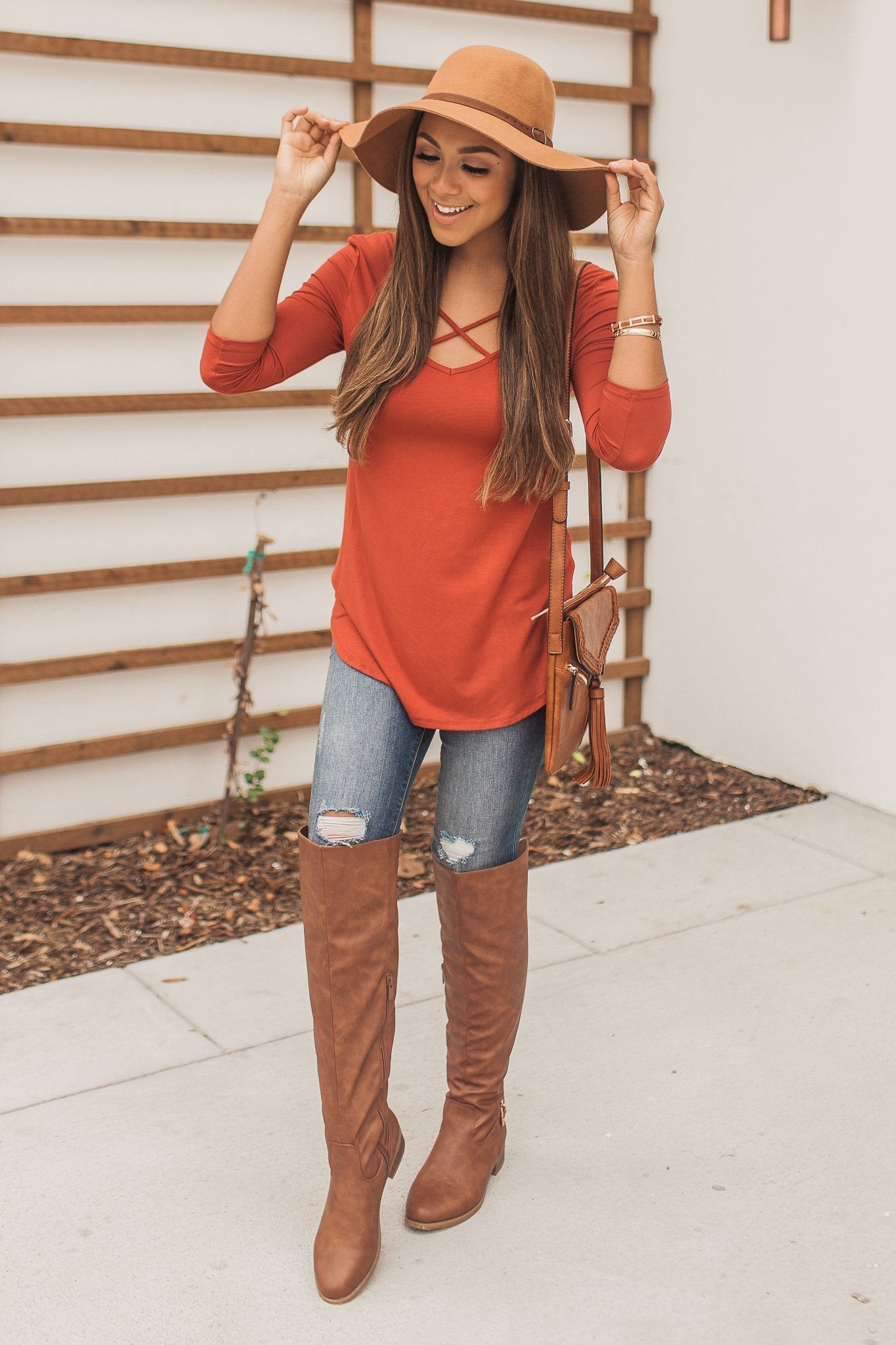 "Crossing The Lines" Knit Top (Rust)