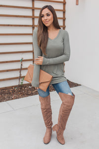"Your Basic Instinct" Knit Top (Moss) - VNeck