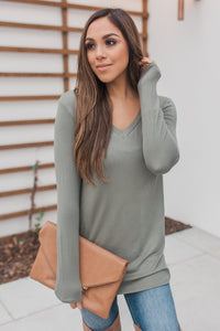 "Your Basic Instinct" Knit Top (Moss) - VNeck
