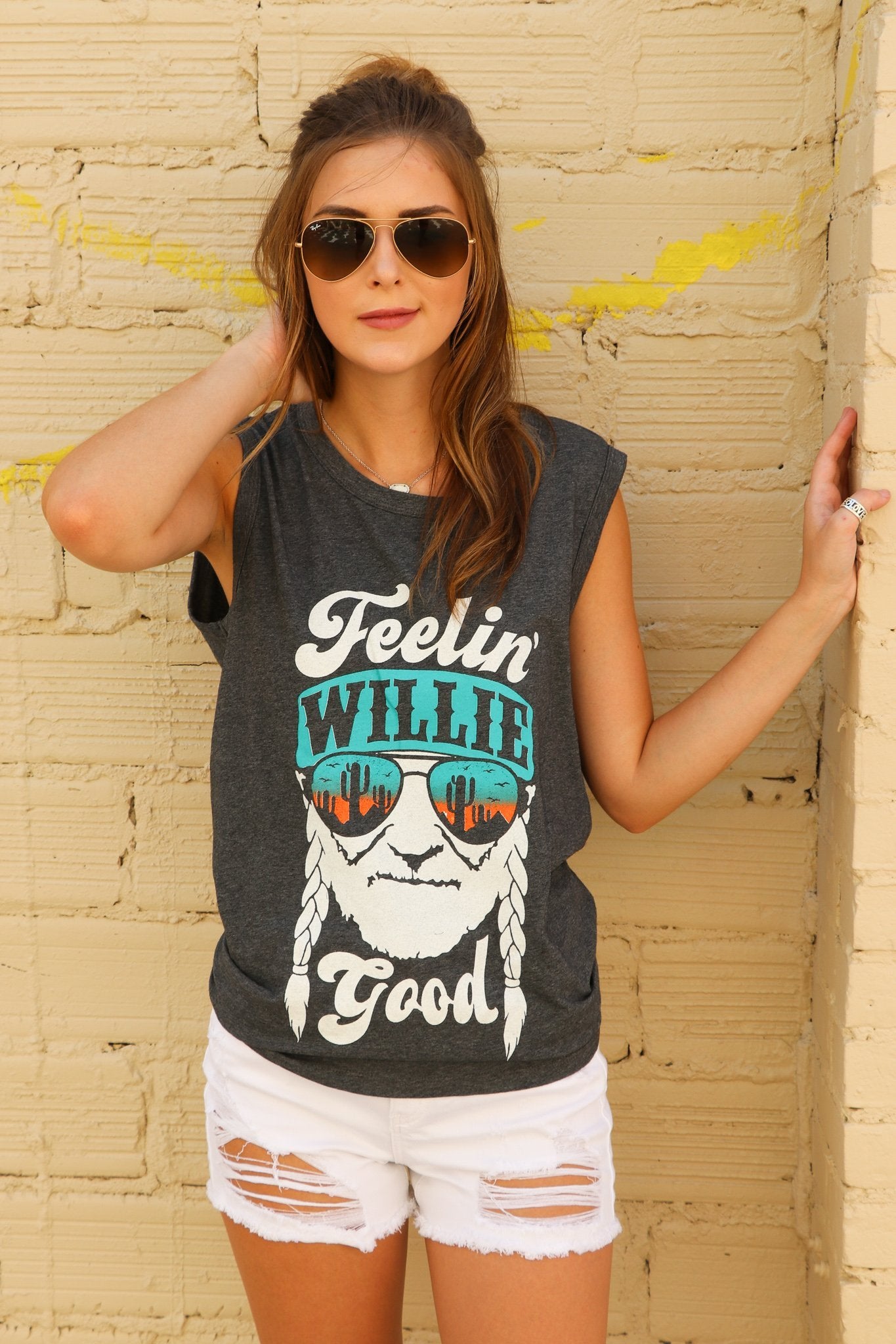"Feelin' Willie Good" Graphic Tank (Grey)