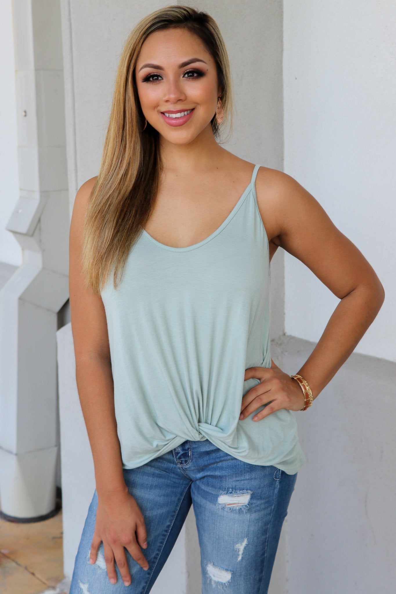 "Twist The Story" Tank Top (Sage)