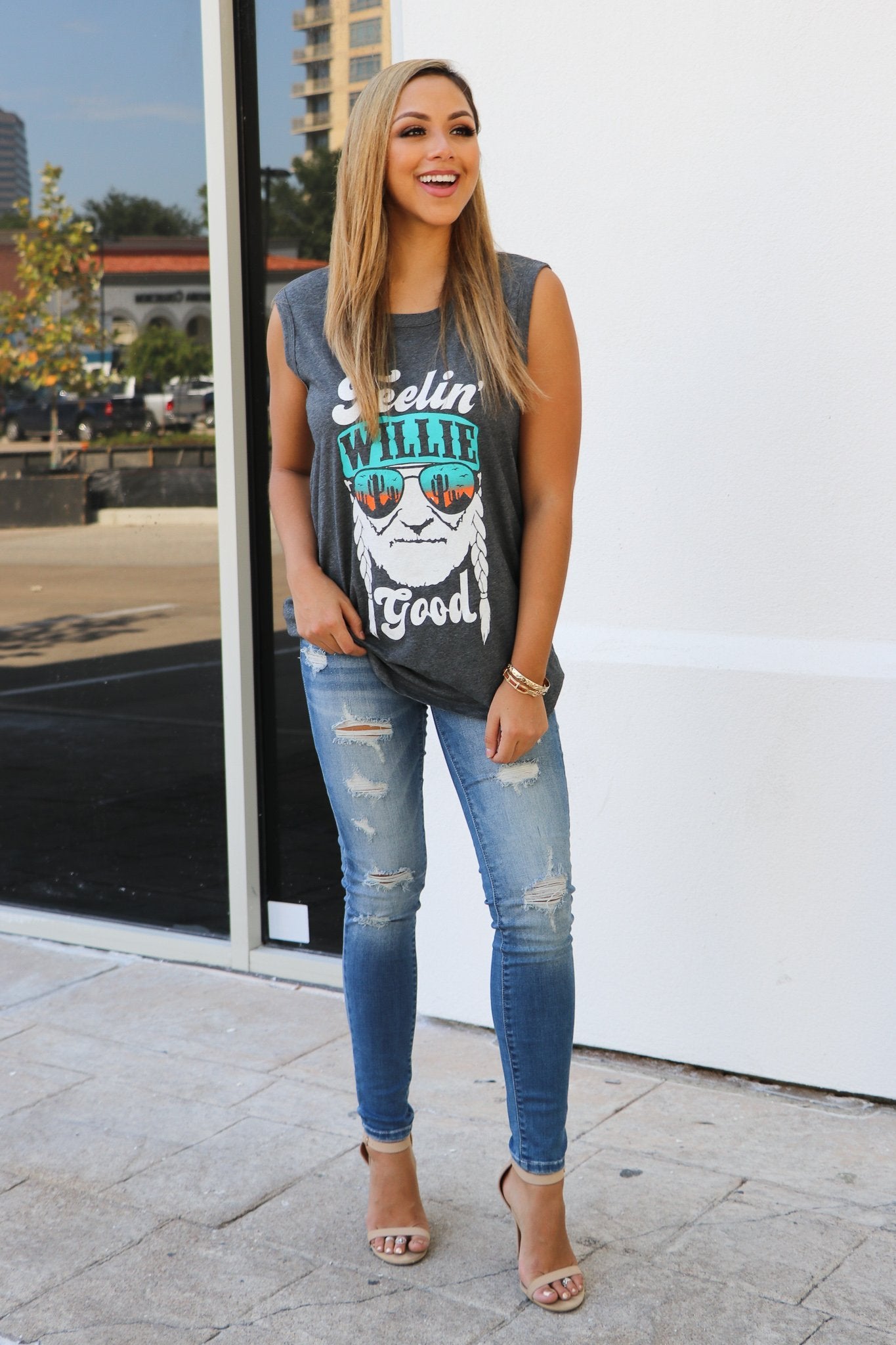 "Feelin' Willie Good" Graphic Tank (Grey)