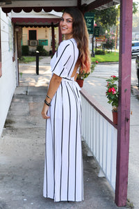 "Striking In Stripes" Maxi Romper (White)