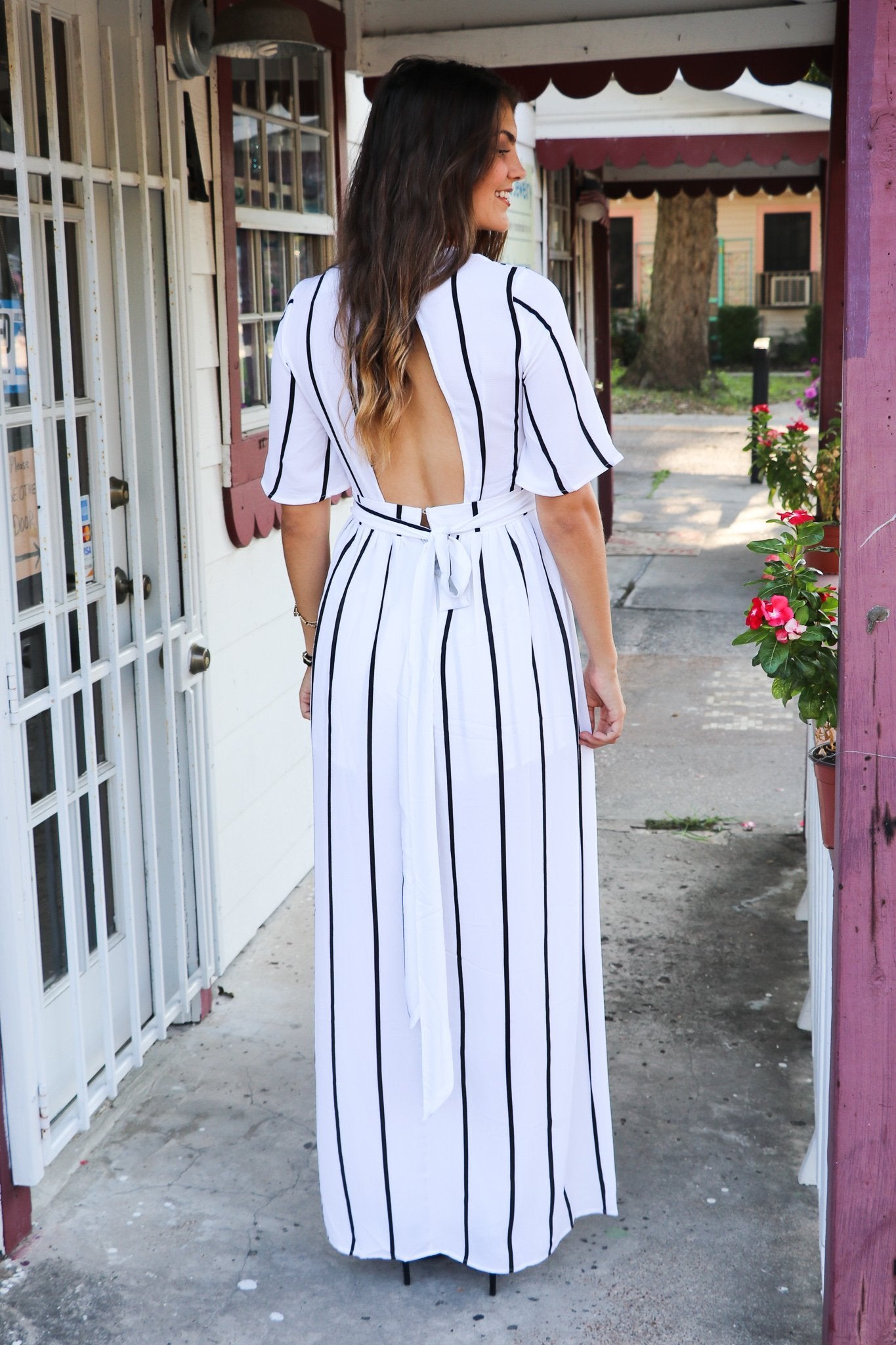 "Striking In Stripes" Maxi Romper (White)