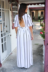 "Striking In Stripes" Maxi Romper (White)