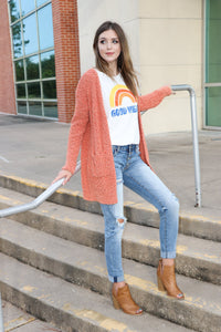 "Turn To Cozy" Popcorn Cardigan (Rust)