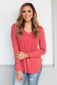 "Your Basic Instinct" Knit Top (Marsala) - VNeck