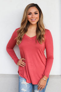 "Your Basic Instinct" Knit Top (Marsala) - VNeck