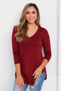 "Your Basic Instinct" Knit Top (Burgundy) - VNeck