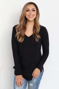 "Your Basic Instinct" Knit Top (Black) - VNeck