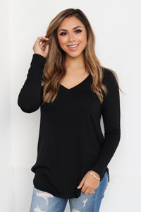 "Your Basic Instinct" Knit Top (Black) - VNeck