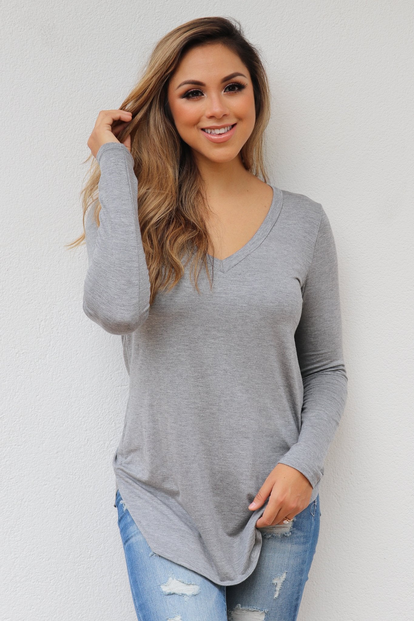 "Your Basic Instinct" Knit Top (Grey) - VNeck