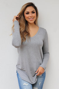 "Your Basic Instinct" Knit Top (Grey) - VNeck