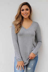"Your Basic Instinct" Knit Top (Grey) - VNeck