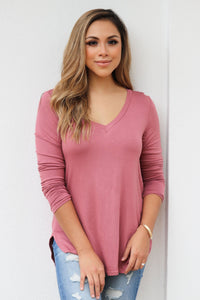 "Your Basic Instinct" Knit Top (Mauve) - VNeck