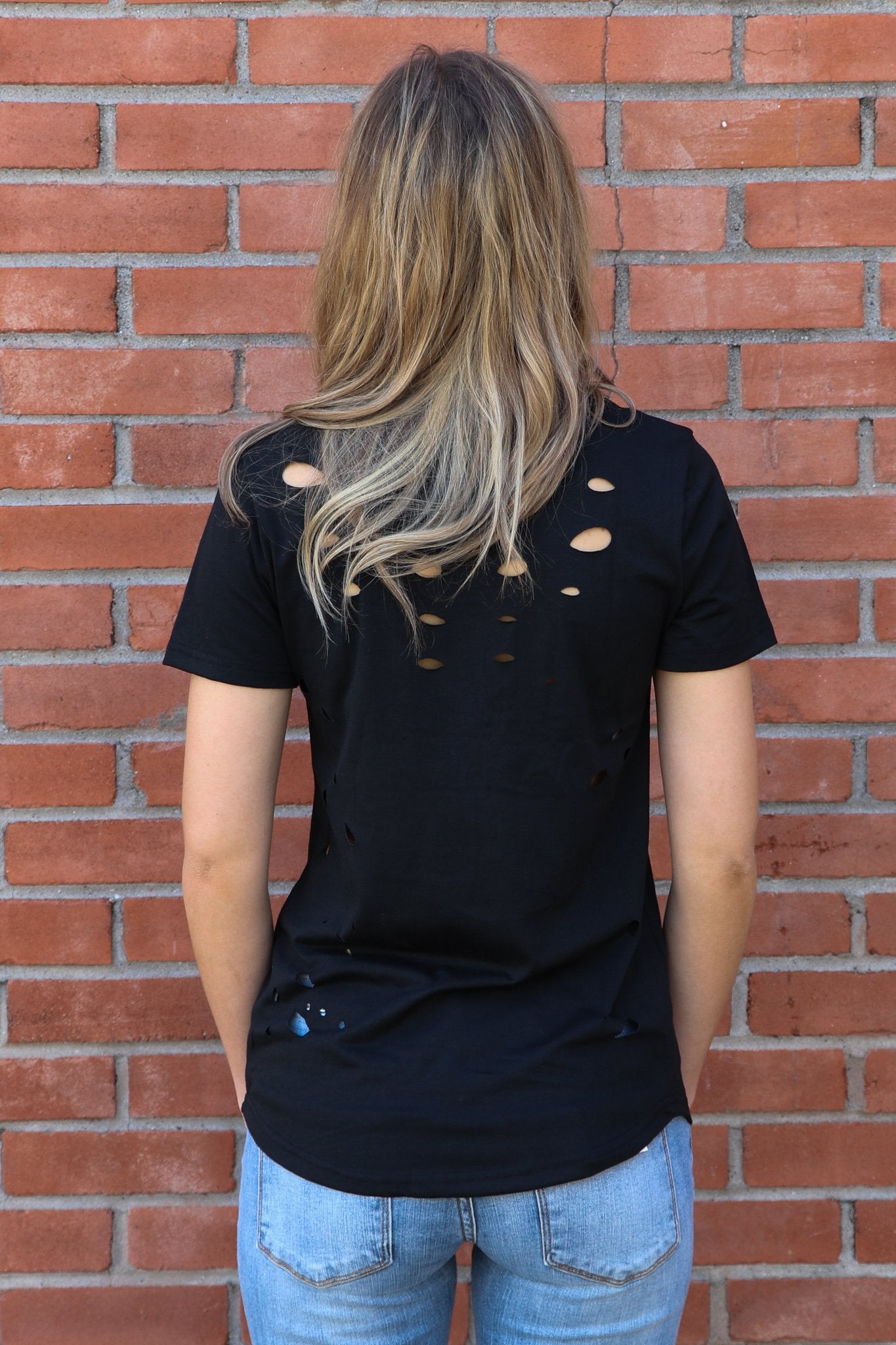 "Back Stage Pass" Distressed Top (Black)