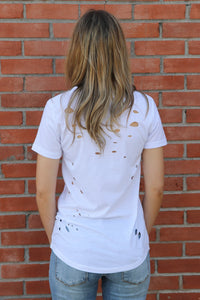 "Back Stage Pass" Distressed Top (White)