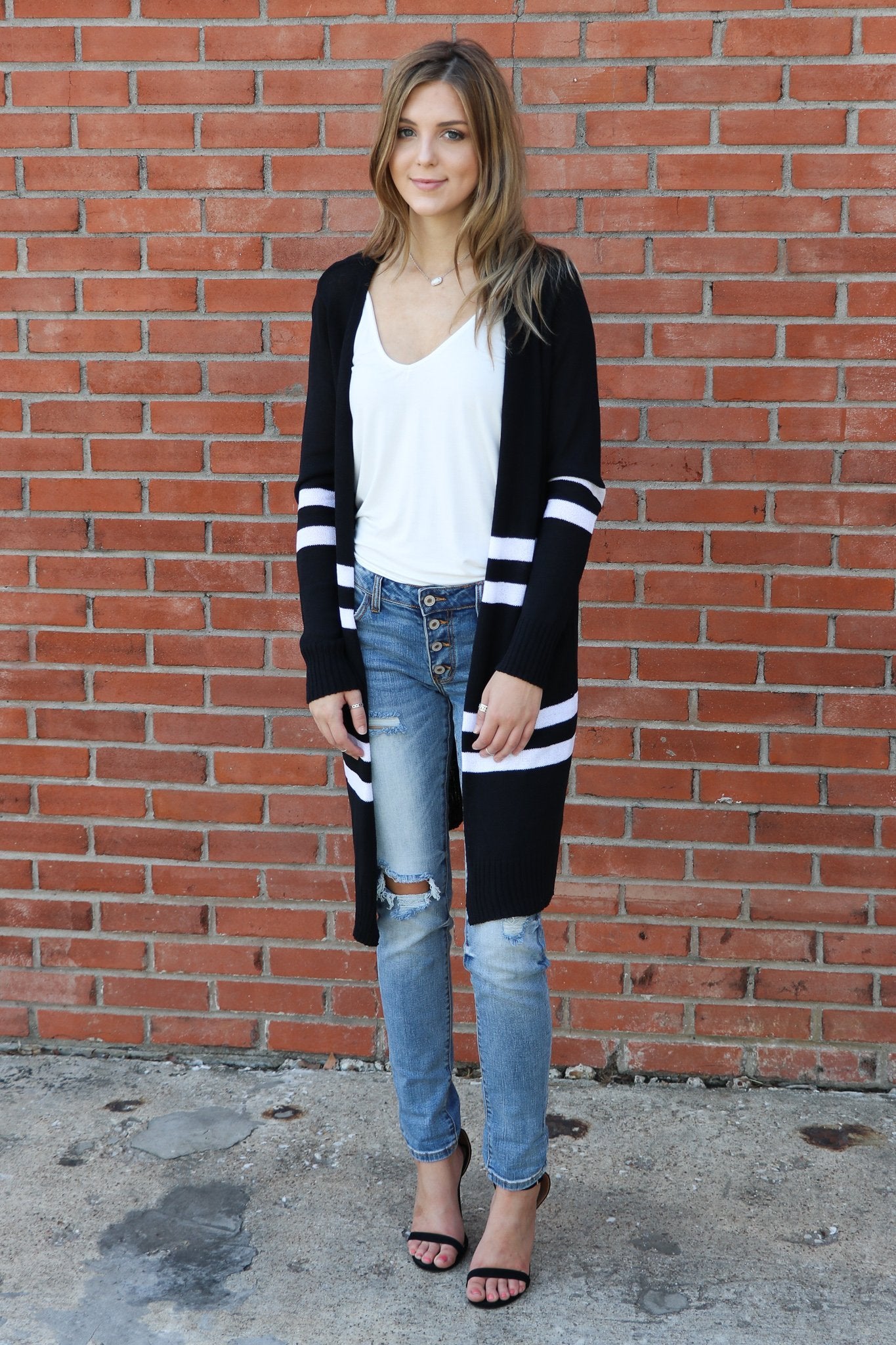 "Can't Say No" Striped Cardigan (Black)