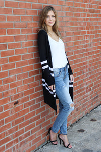 "Can't Say No" Striped Cardigan (Black)