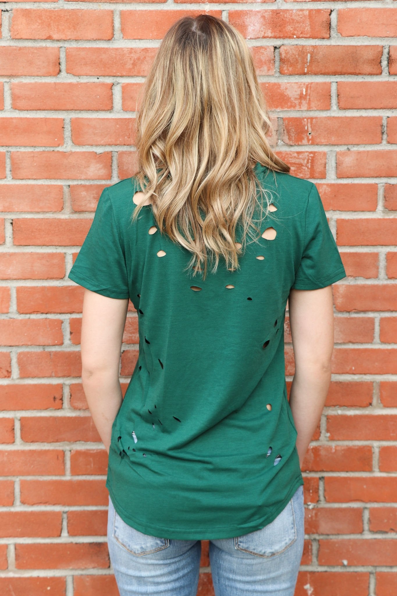 "Back Stage Pass" Distressed Top (Green)