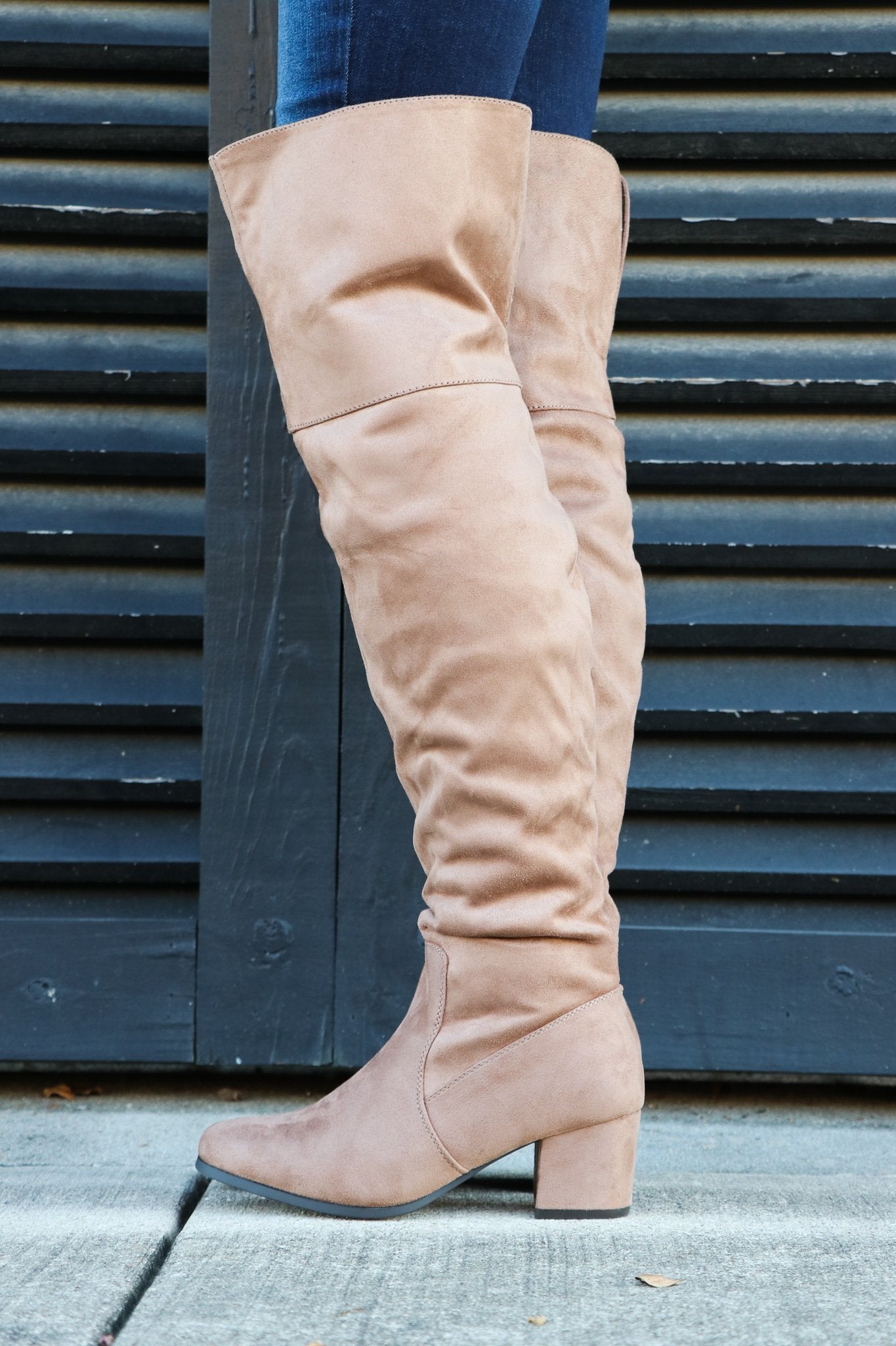 "Point Of View" OTK Boots (Taupe)